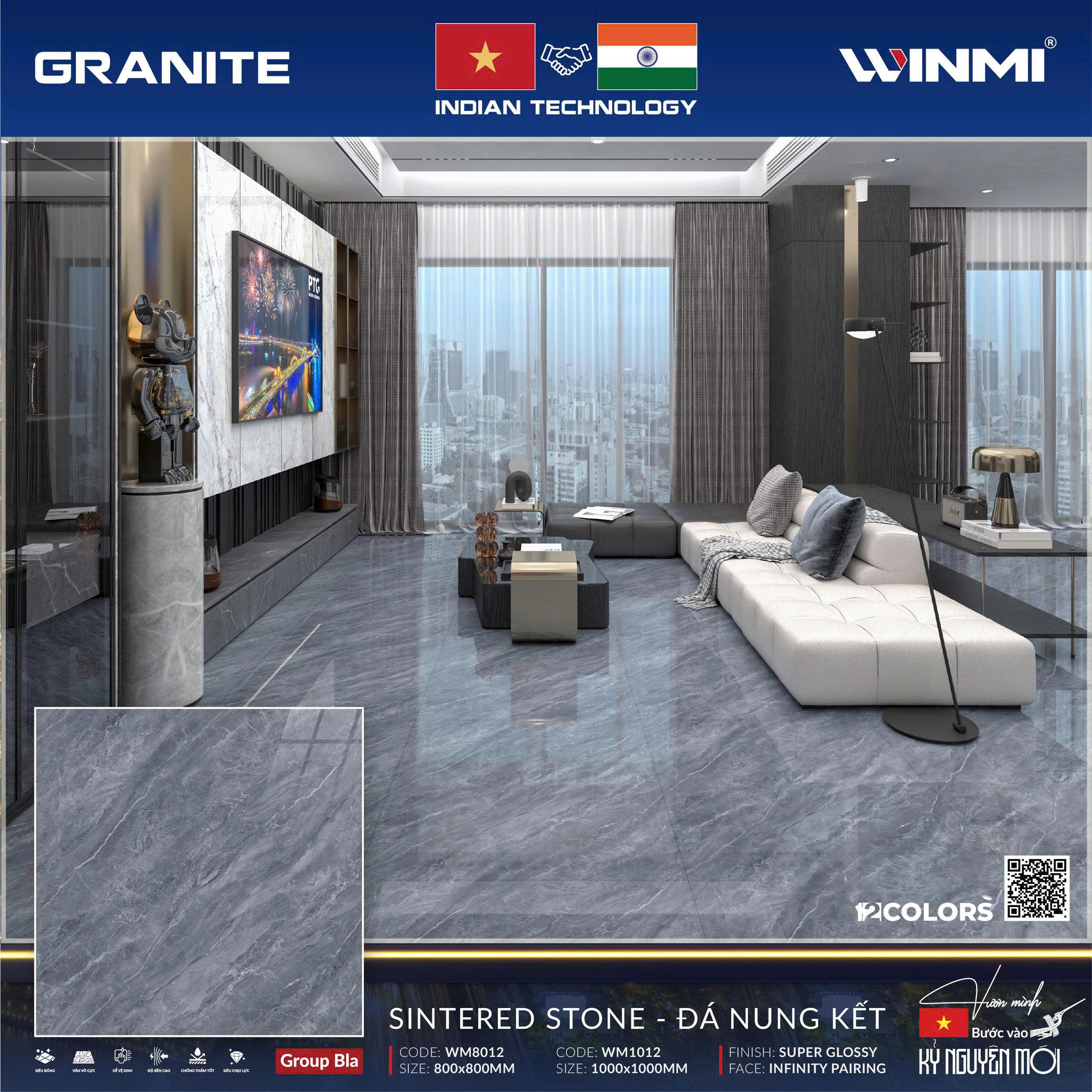 Không gian nội thất ứng dụng đá nung kết WINMI